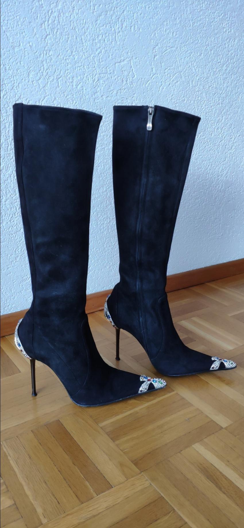 Gianmarco Lorenzi Suede Crystal Embellished Boots