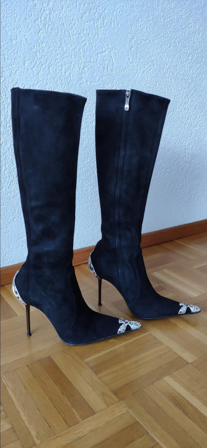 Gianmarco Lorenzi Suede Crystal Embellished Boots