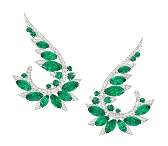 Stephen Webster Emerald and Diamond Plumage Earrings