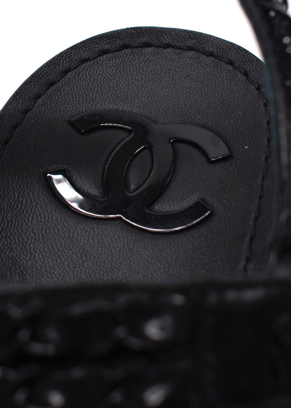 Chanel Black Patent Leather Chain Dad Sandals