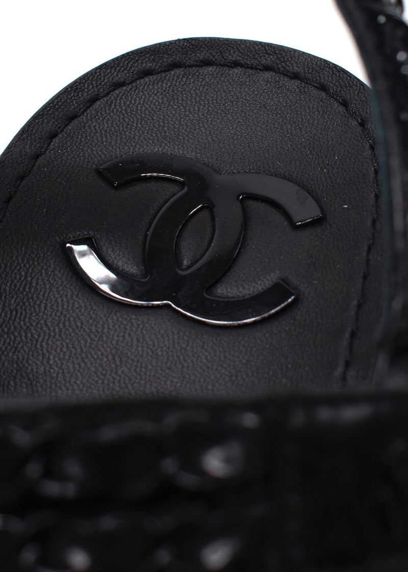 Chanel Black Patent Leather Chain Dad Sandals