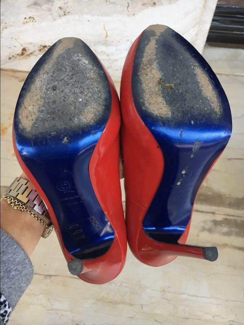 Alexander McQueen Red Peep-Toe Love Pumps