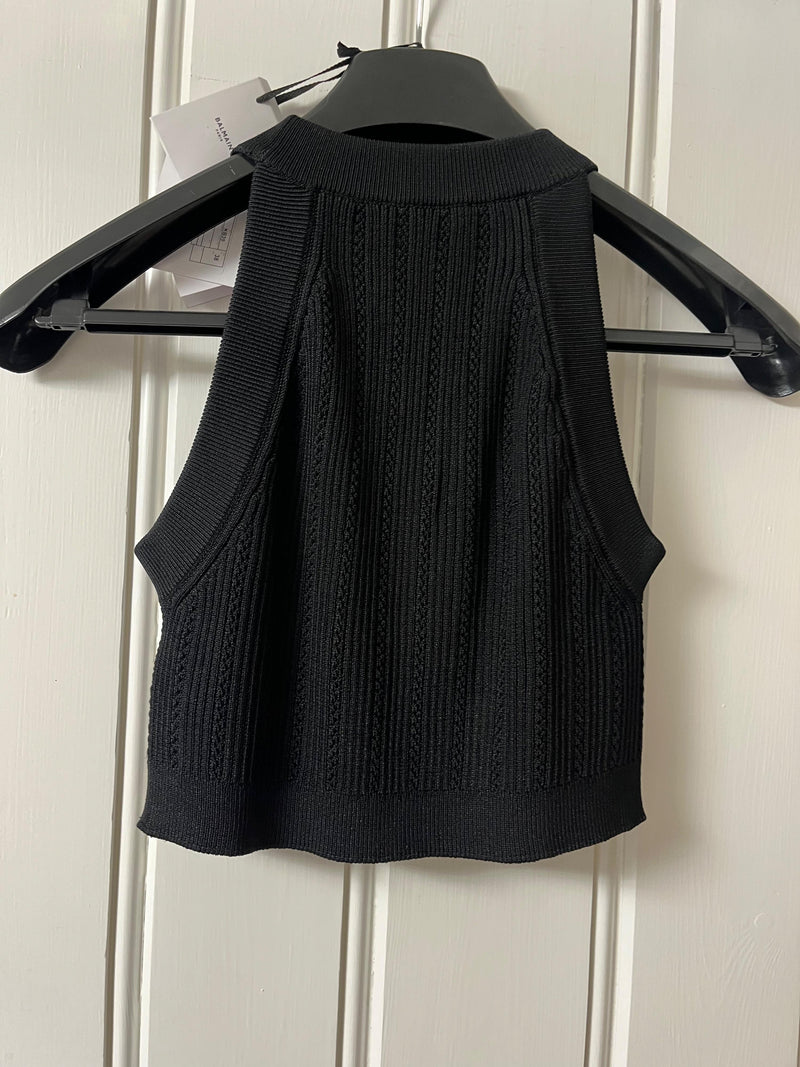 Balmain Black Knitted Crop Top