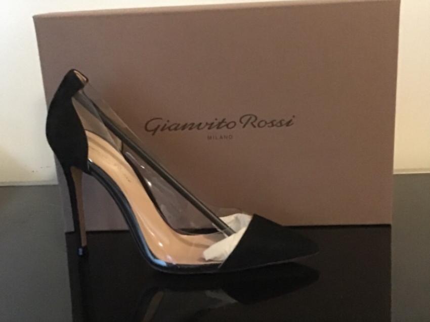 Gianvito Rossi Black Suede Plexi Pumps 105