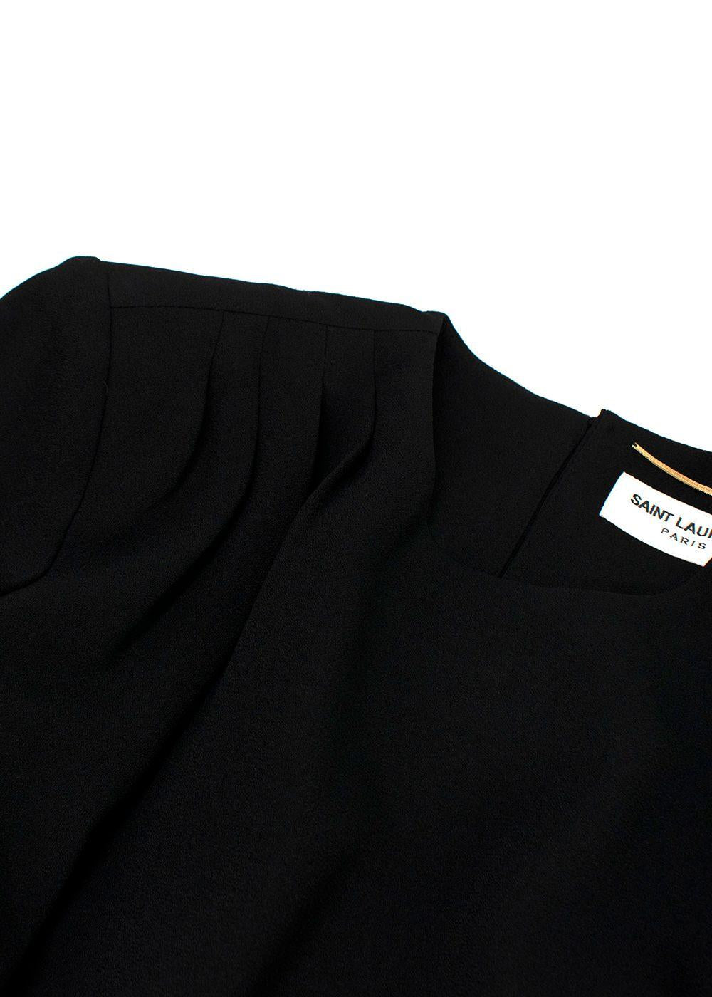 Saint Laurent Black Long Sleeve Mini Dress with Gathered Detail