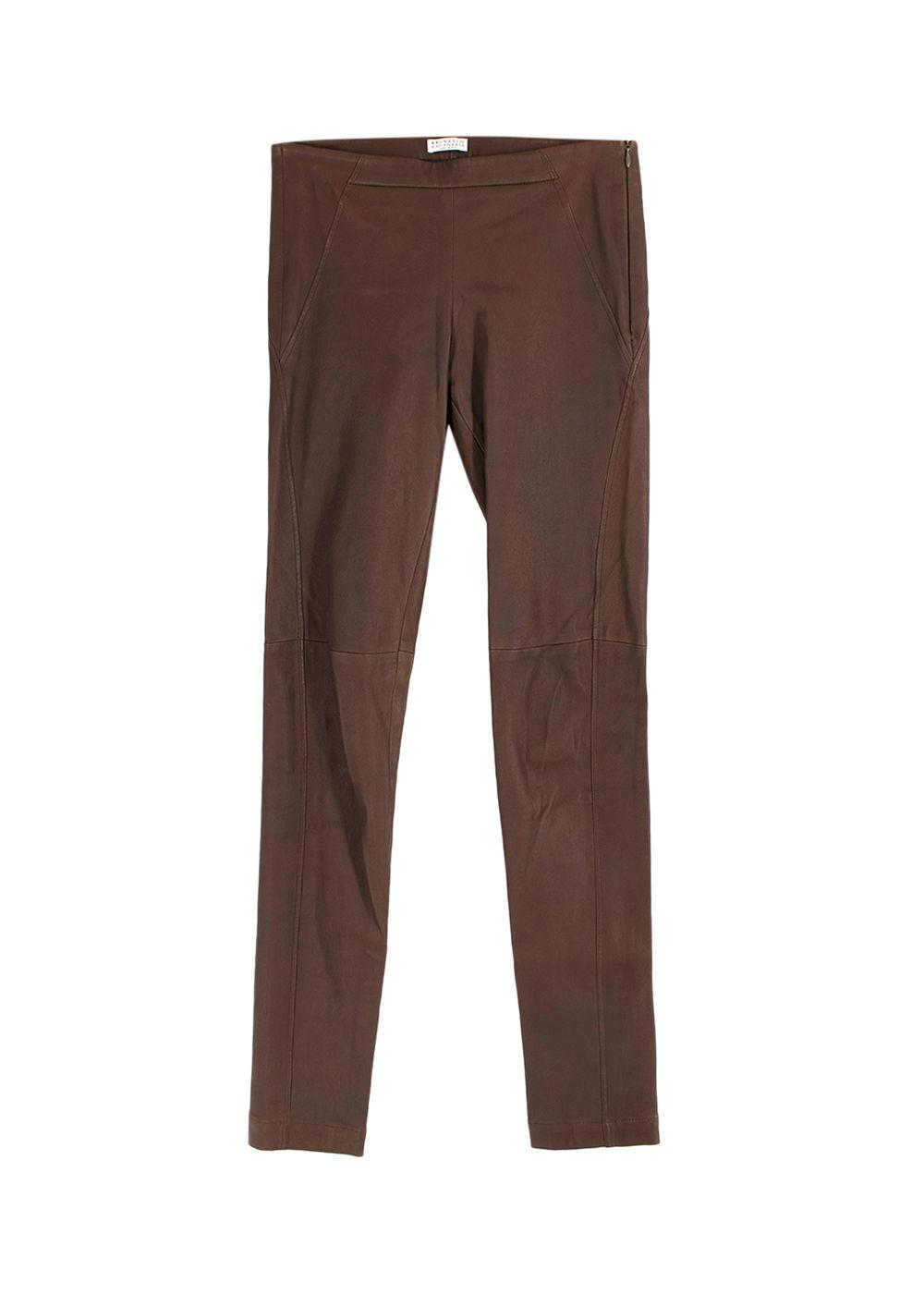 Brown Leather Skinny Leg Trousers