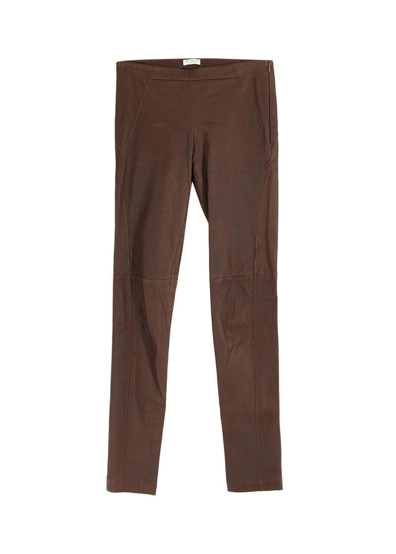 Brown Leather Skinny Leg Trousers