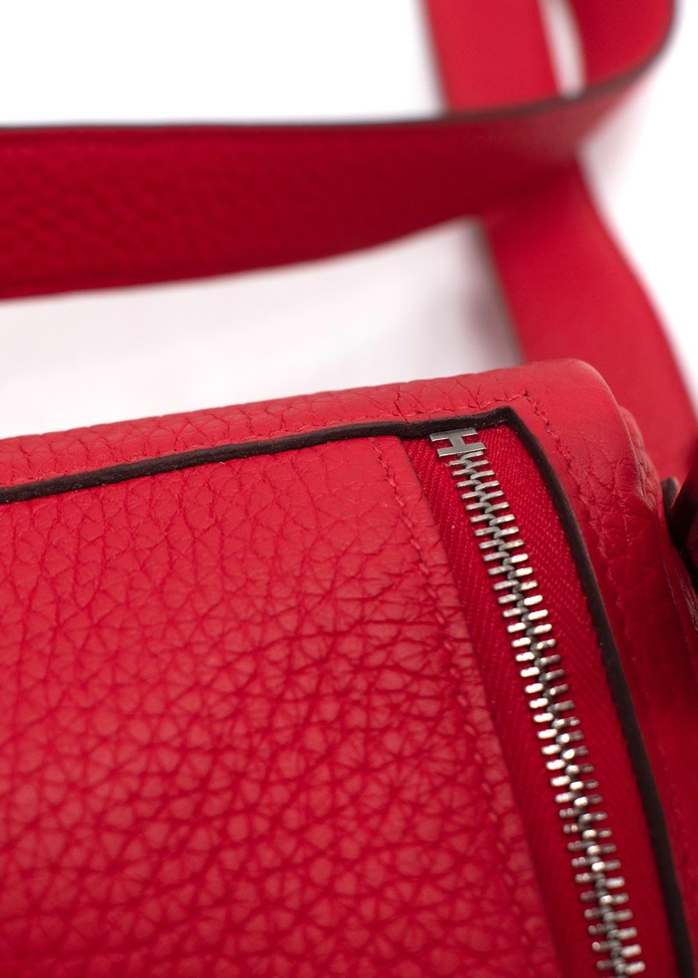 Hermes Mini Lindy in Red Clemence Leather with Palladium Hardware