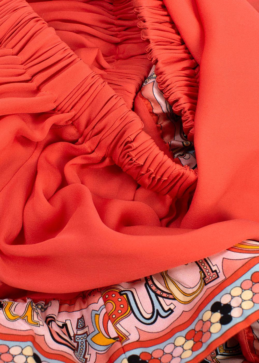 Emilio Pucci Printed-trim Off-shoulder Coral Blouse
