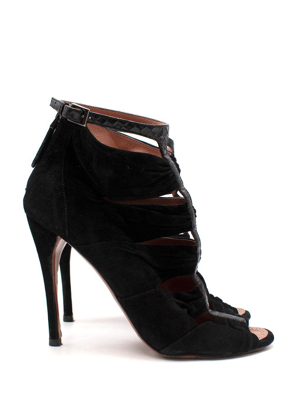 Black suede ruched heeled booties