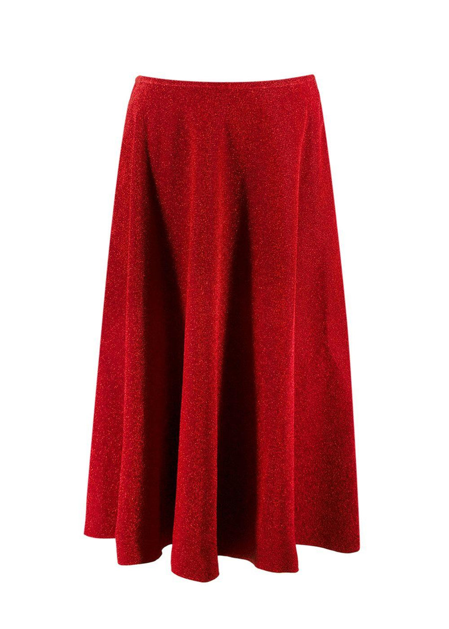 Golden Goose Red Glitter Flared Midi Skirt