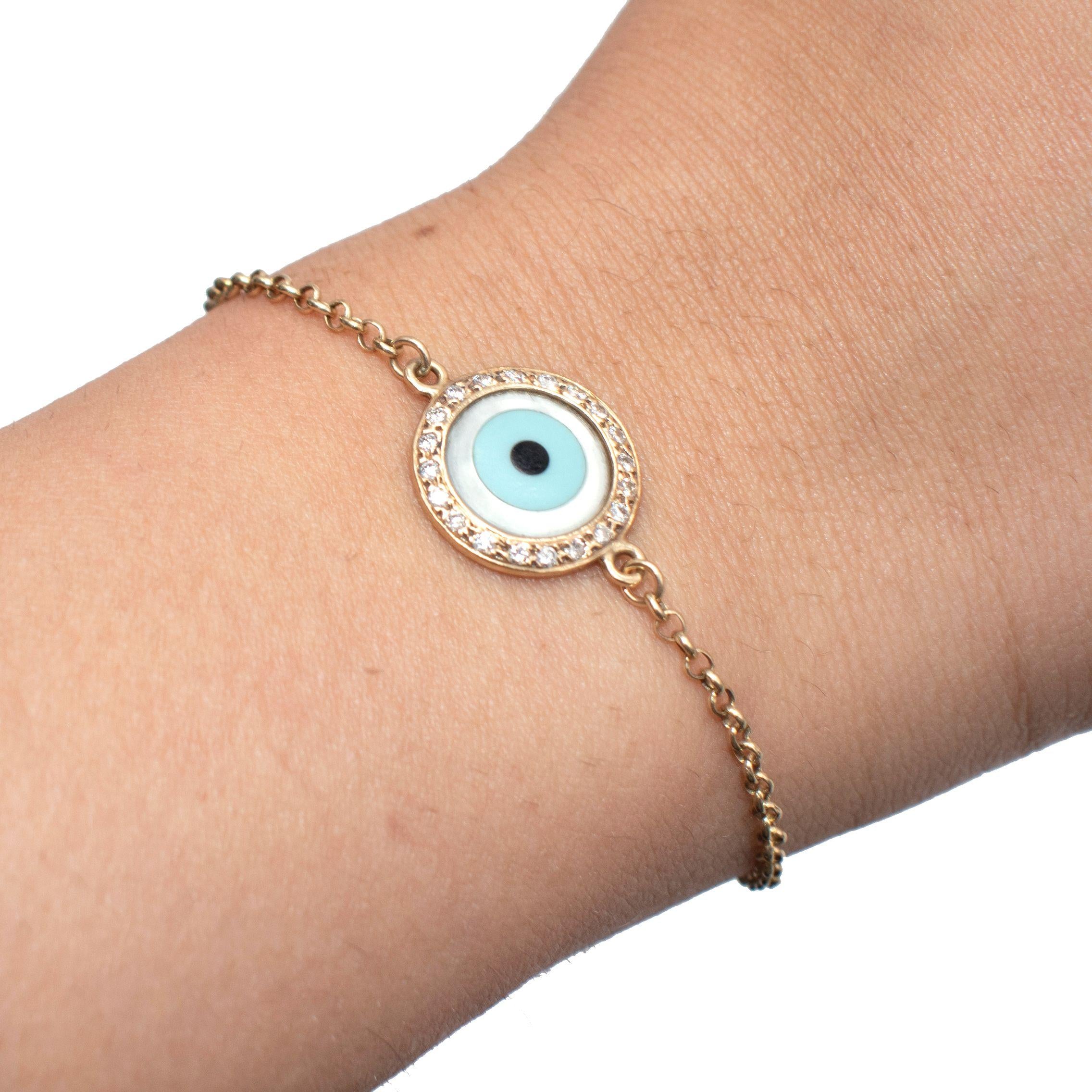 Bespoke Gold, Diamond And  Enamel Evil Eye Bracelet