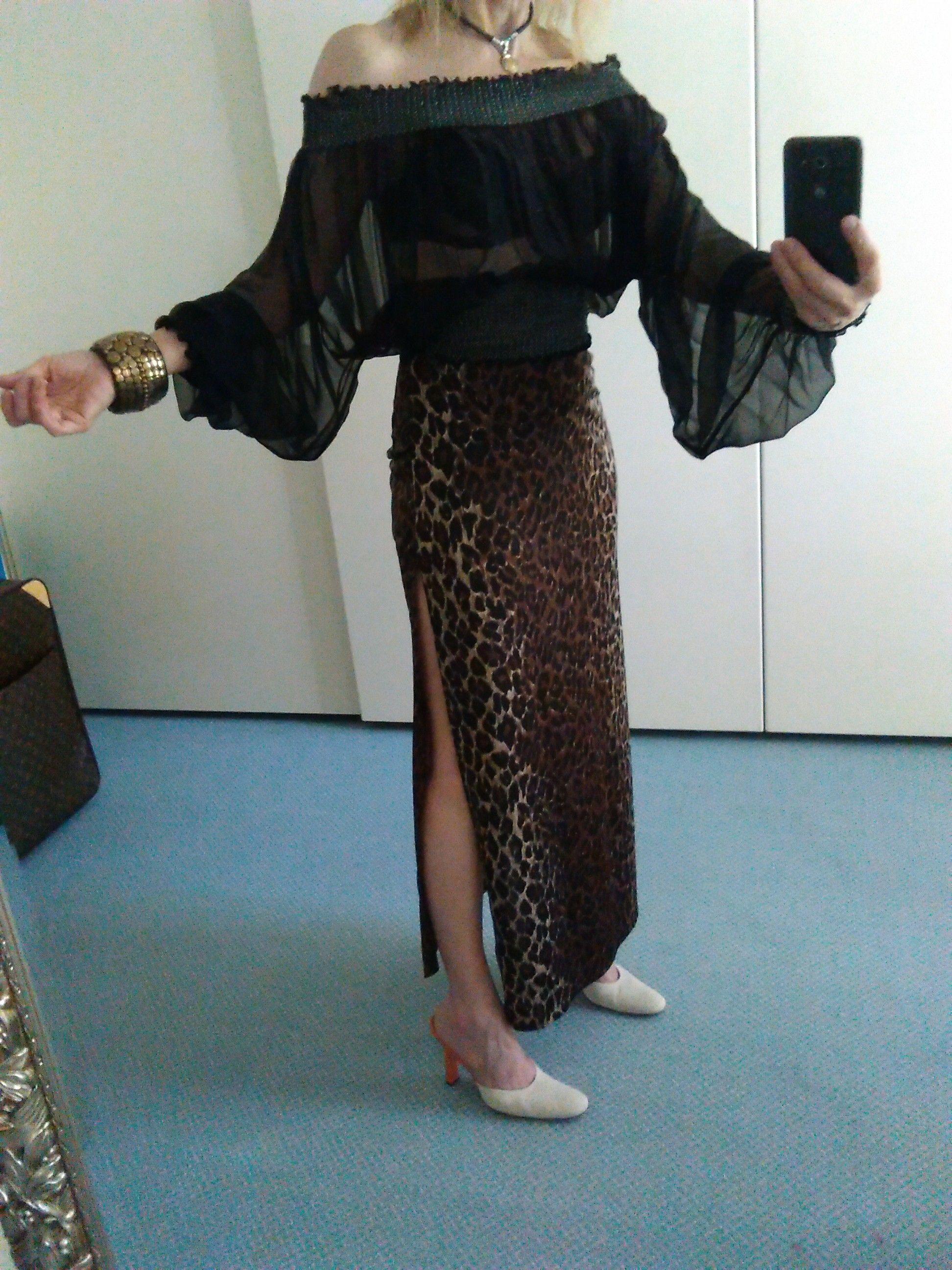 Black Silk Chiffon Off-Shoulder Top