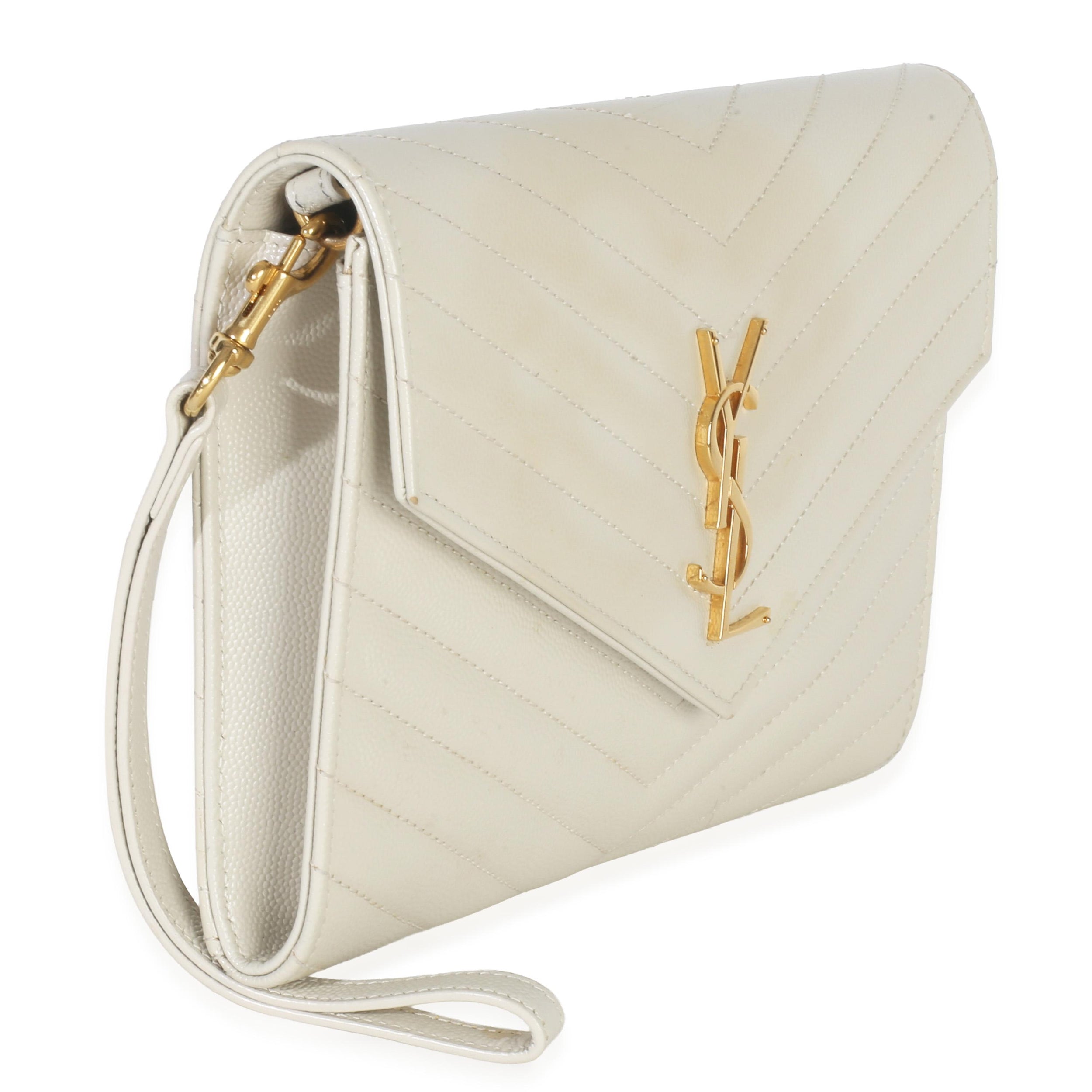 Saint Laurent Soft Grain De Poudre Triquilt Monogram Clutch