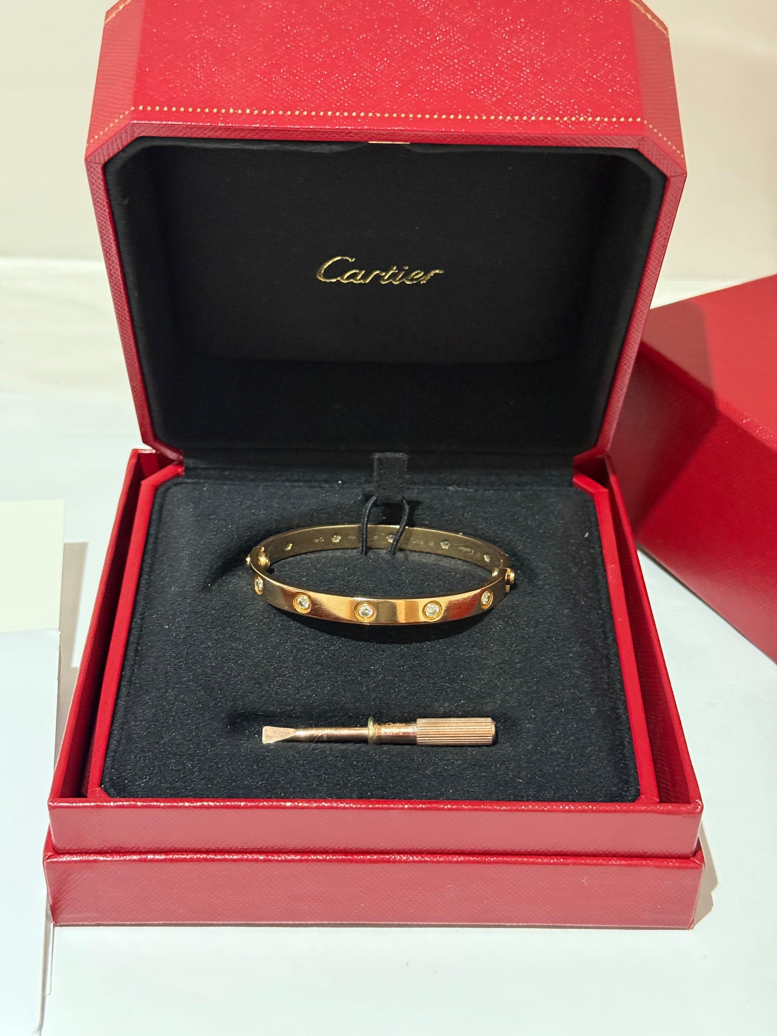 18 ct Rose Gold 10 Diamond Love Bracelet Size 17