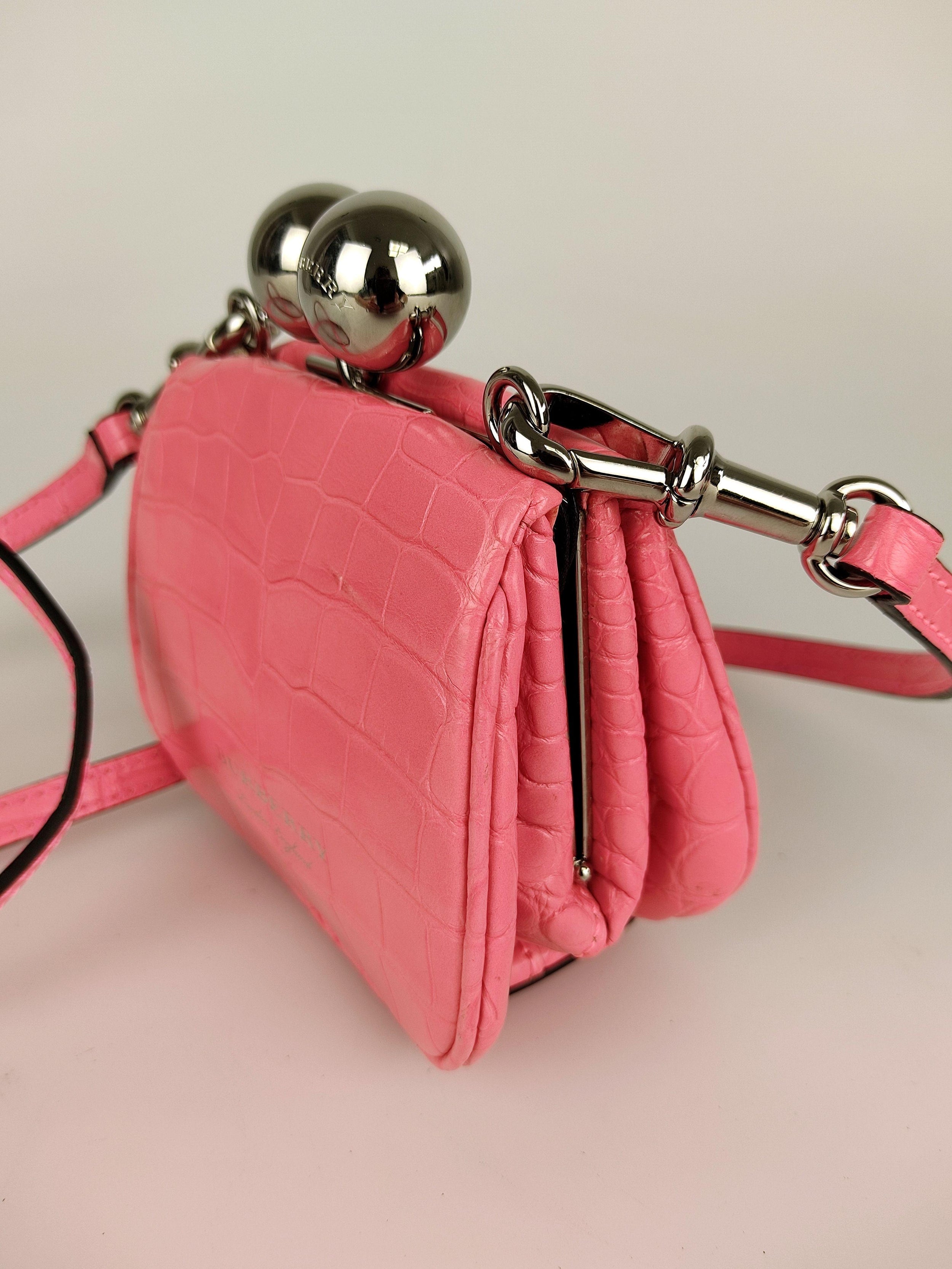Rose-pink alligator skin mini frame bag