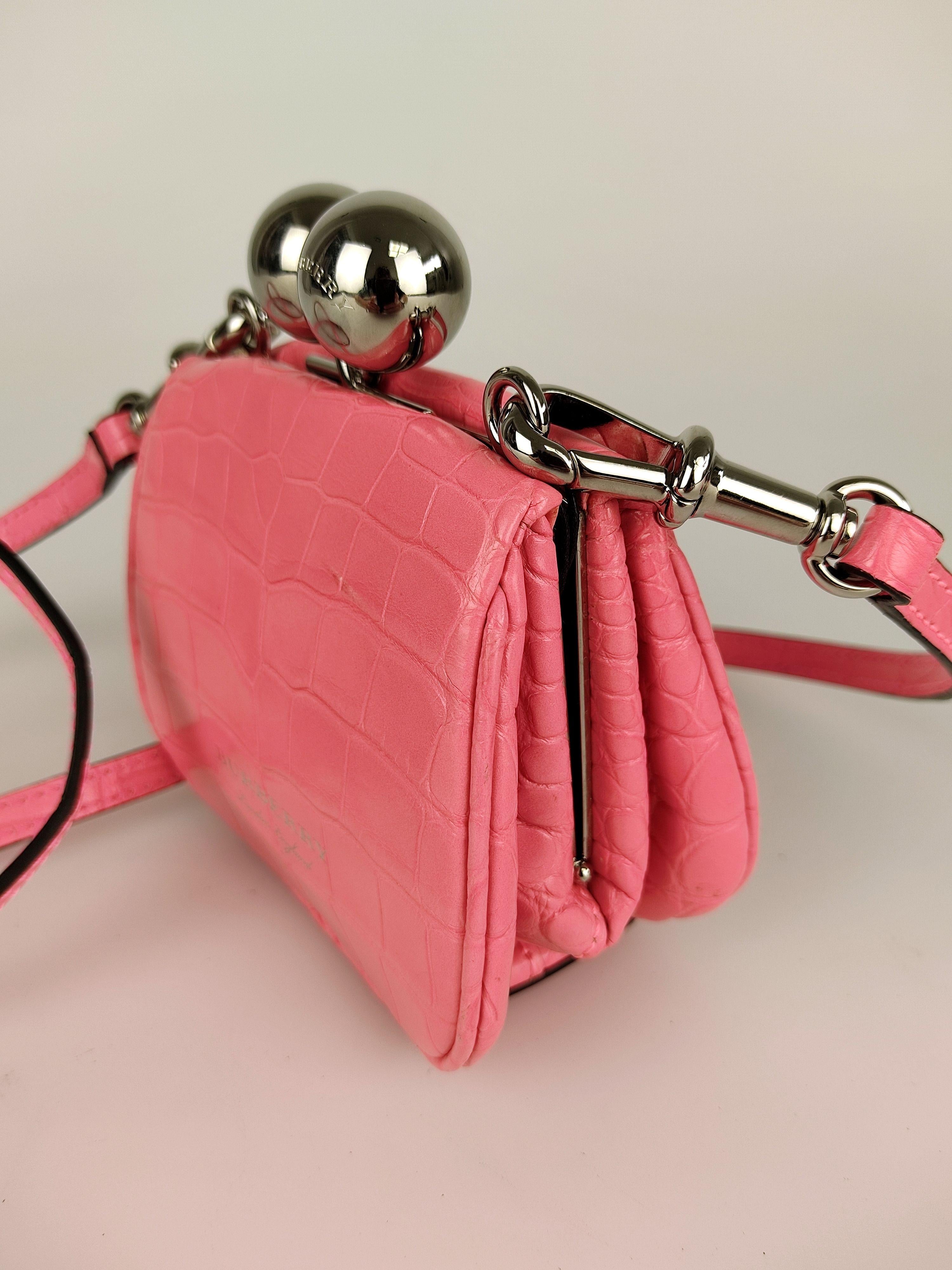 Rose-pink alligator skin mini frame bag