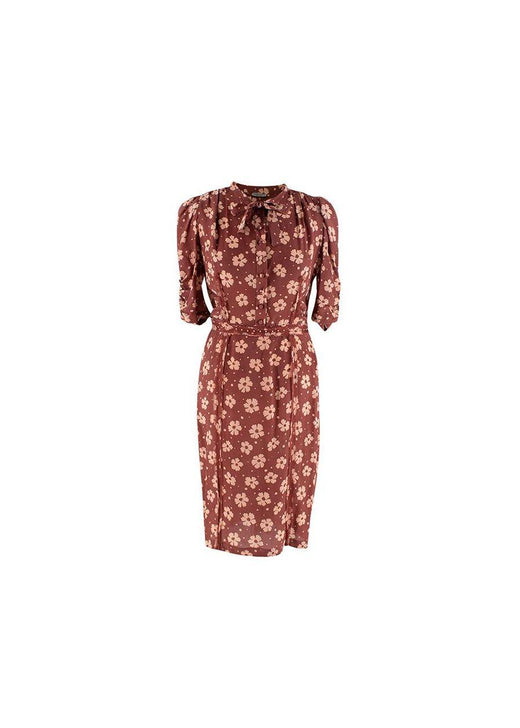 Terracotta Silk Crepe de Chine Floral Tea Dress