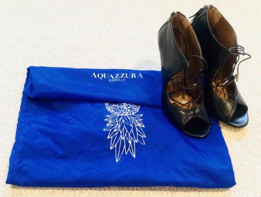 Aquzzura Black Lace-Up Gia Sandals