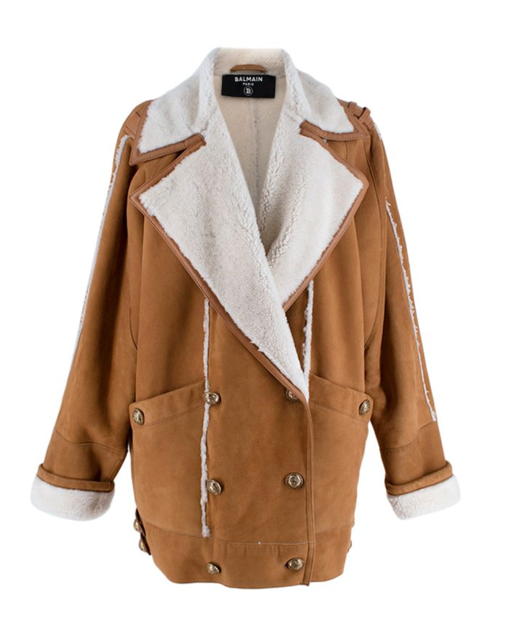 Balmain Oversize Shearling and Suede Coat