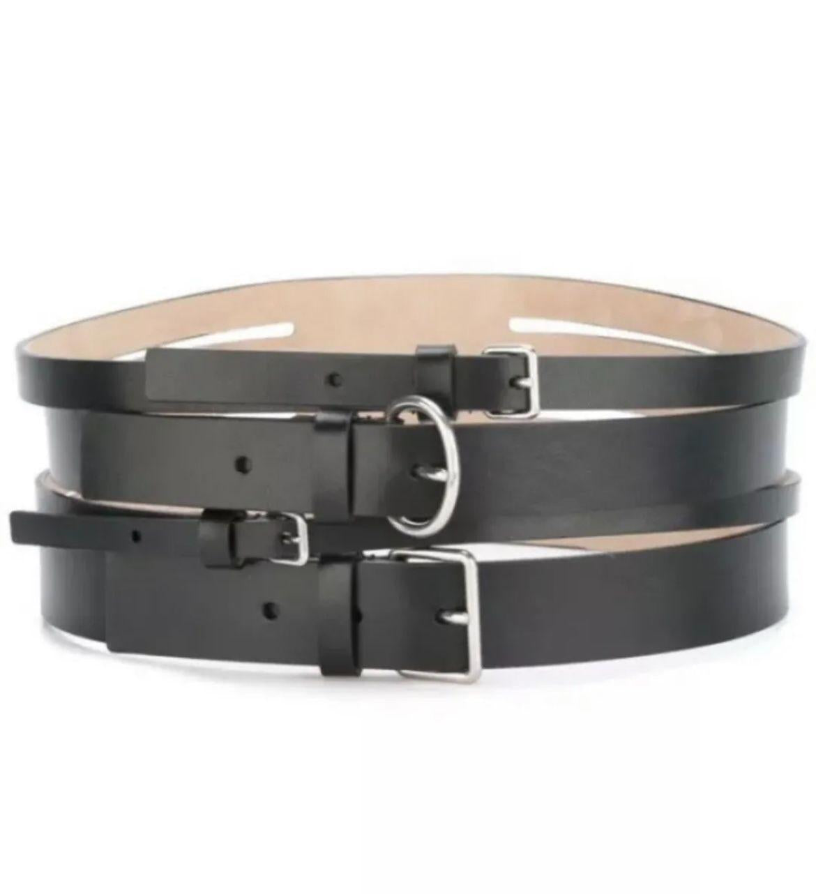 black leather multi-buckle waist belt 70