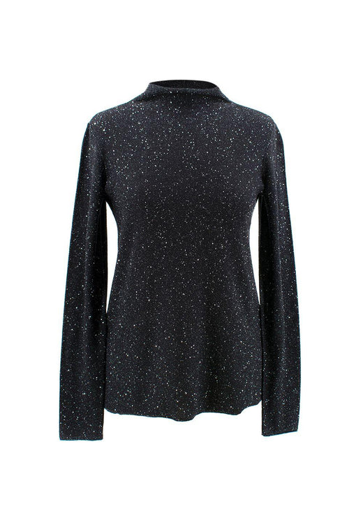 Sequin Polo Neck Silk Blend Knit Jumper