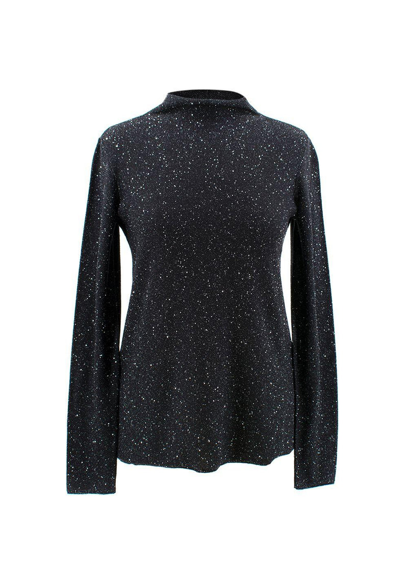 Sequin Polo Neck Silk Blend Knit Jumper