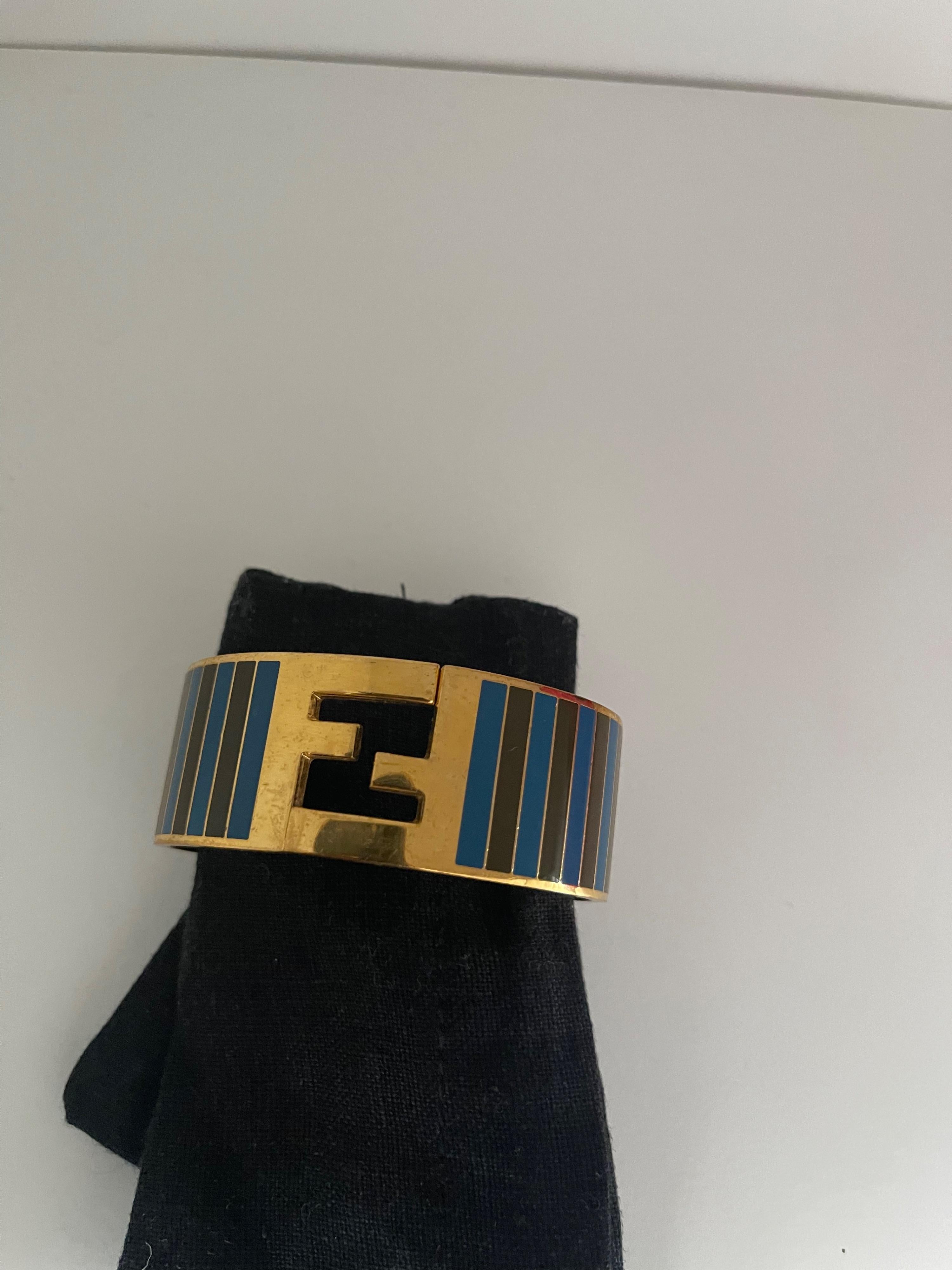 Purple & blue striped enamel & gold-tone metal FF bangle