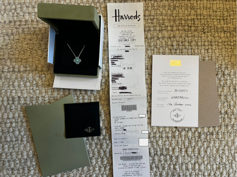 Van Cleef & Arpels White Gold Celadon Green Alhambra 2023 Holiday Pendant