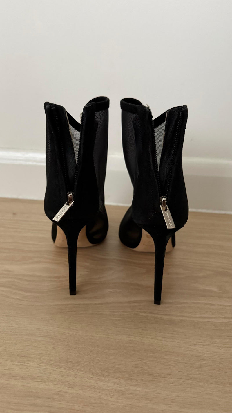 Jimmy Choo Black Mesh Kix 100 Crystal Ankle Boots