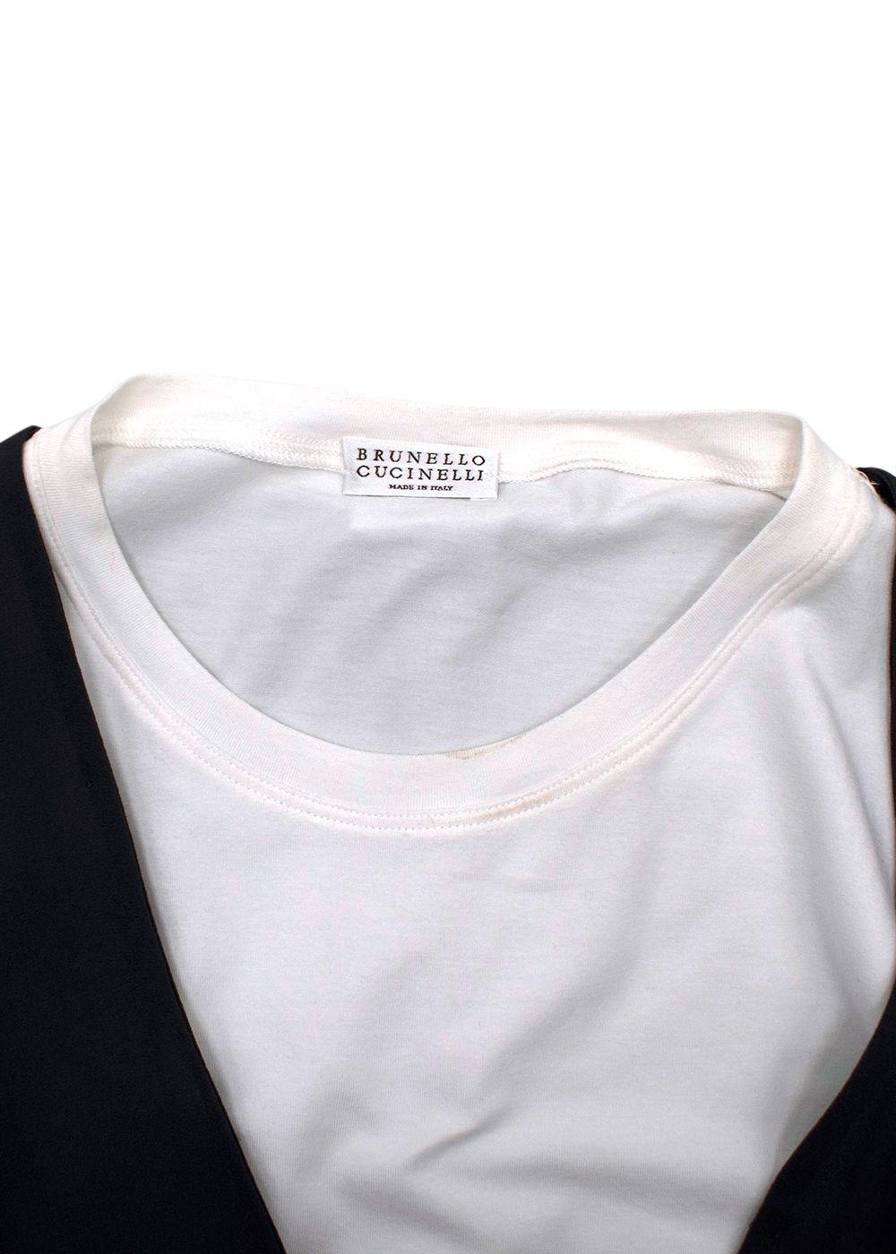 Brunello Cucinelli Double Layer White and Grey Crepe Dress