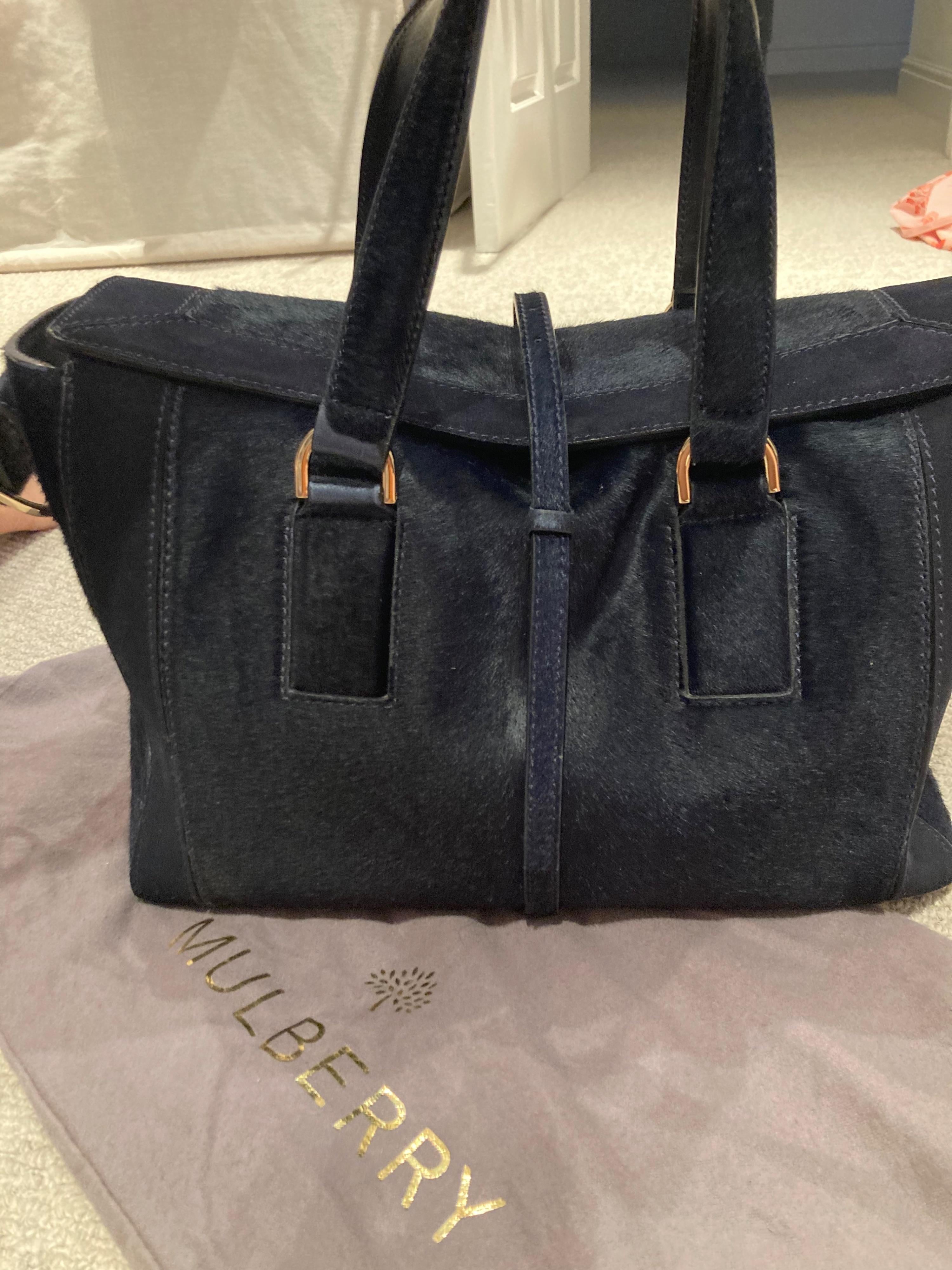 Navy calf hair tote bag