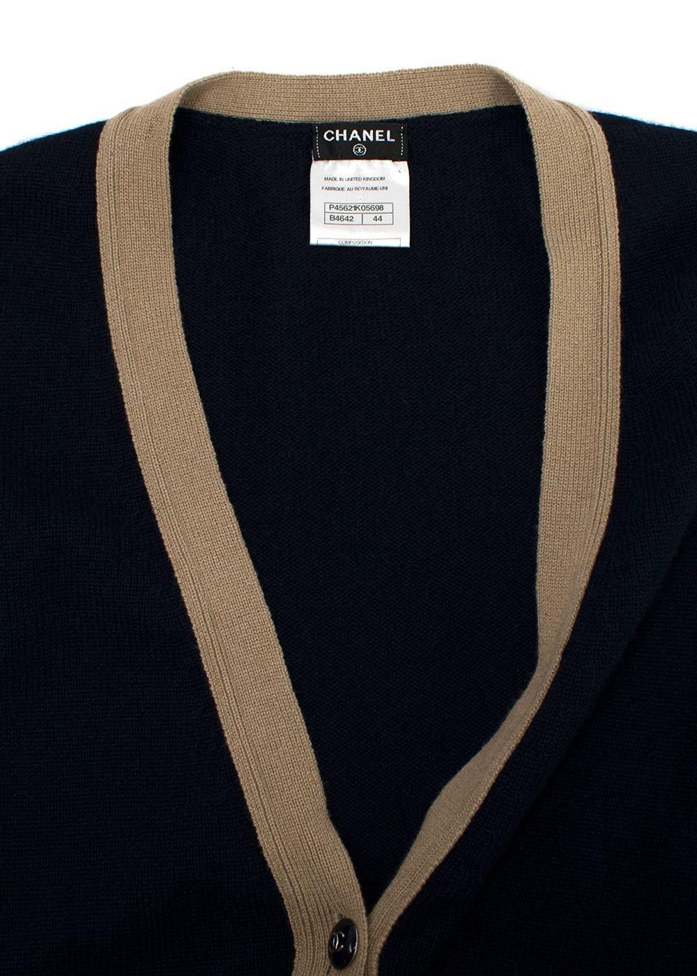 Chanel Contrast Trim Navy Cashmere Longline Cardigan