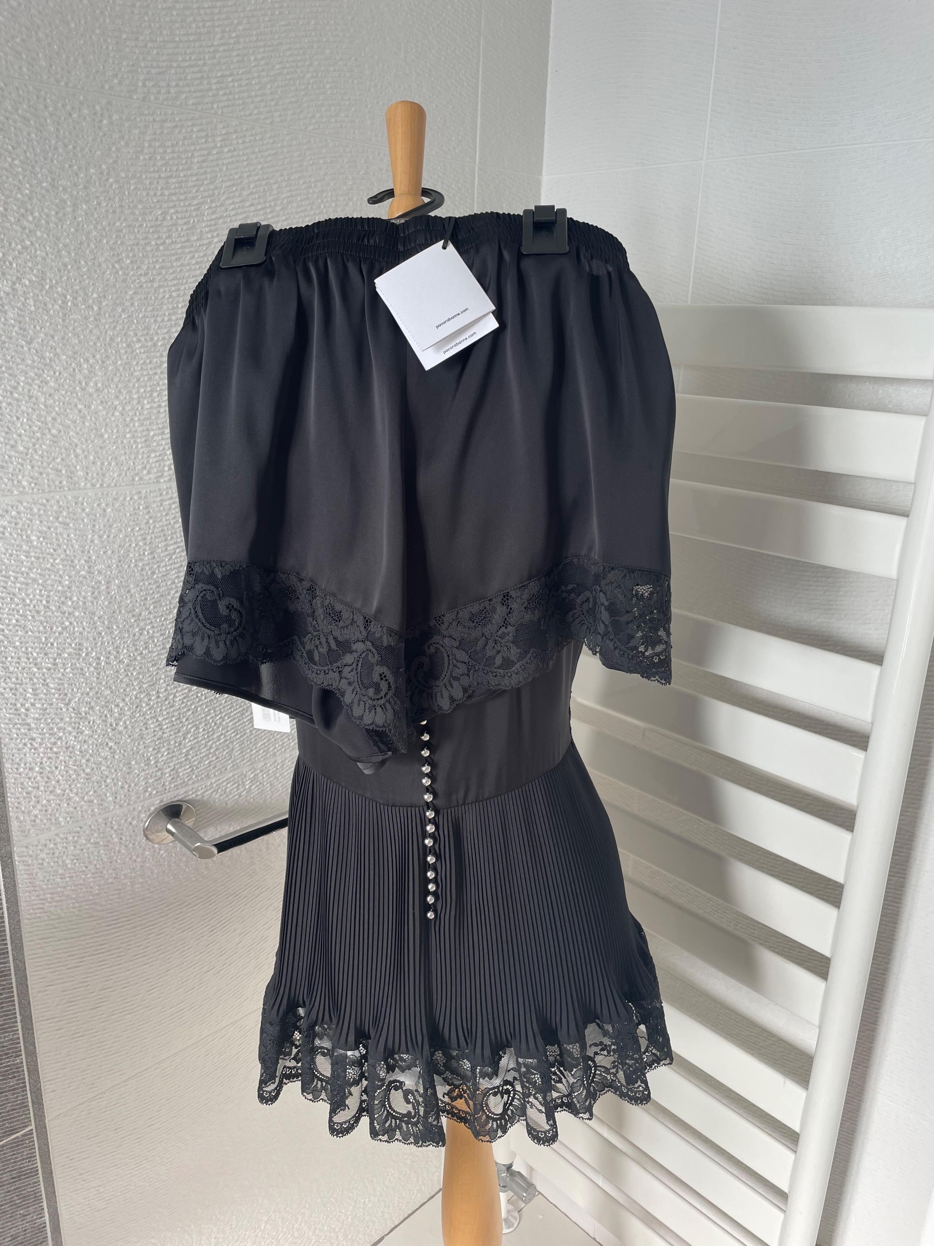 Plisse Black Crepe de Chine Lace Trimmed Top & Shorts Set