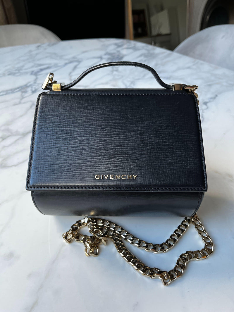 Black leather mini Pandora box bag