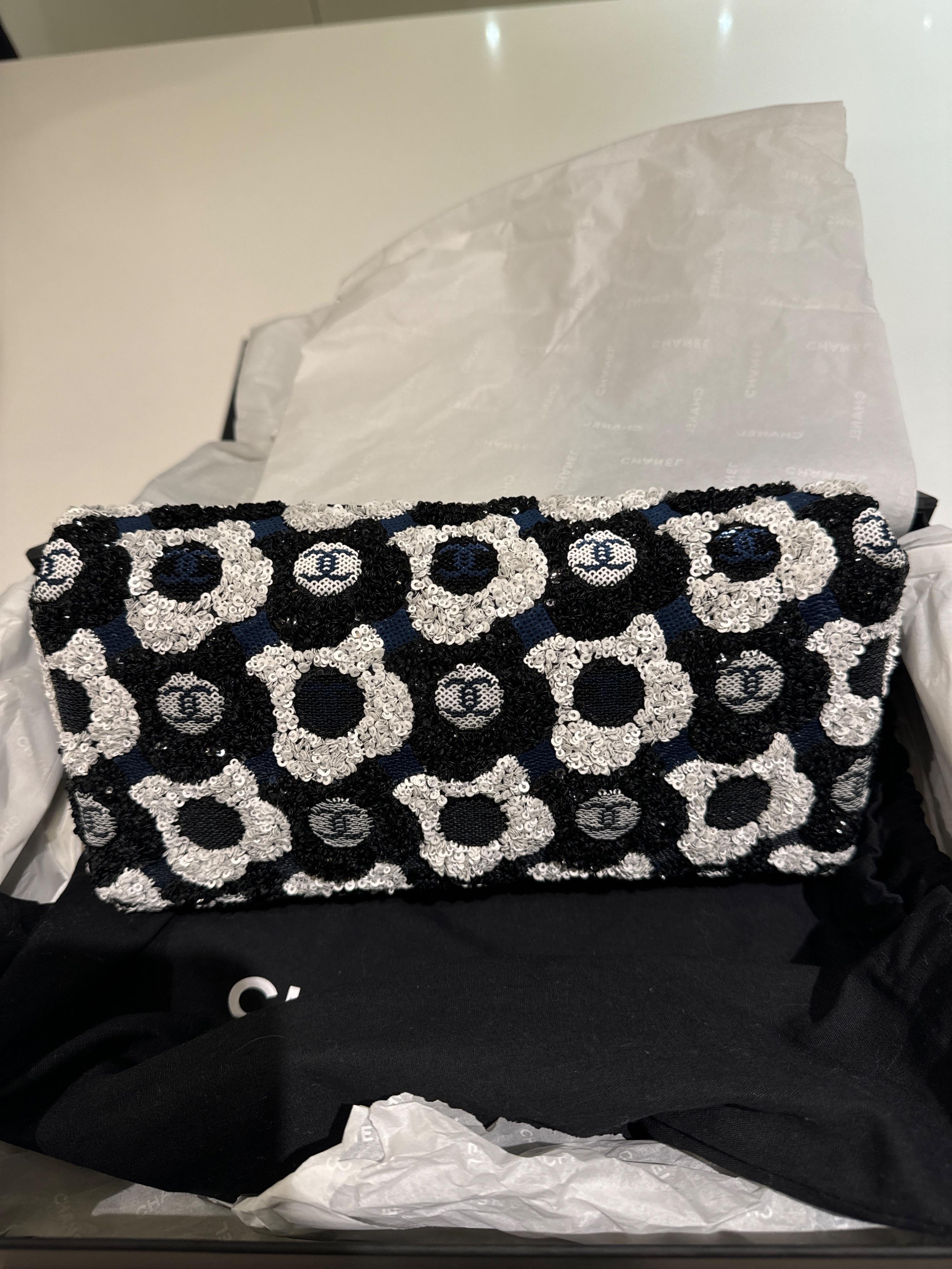 Chanel Black Floral Sequin Flap Bag