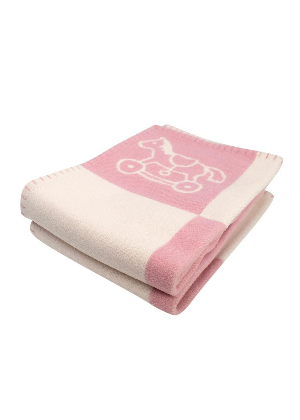 Hermes Pink Wool and Cashmere Adada Avalon Baby Blanket