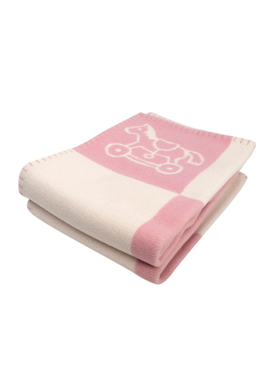 Hermes Pink Wool and Cashmere Adada Avalon Baby Blanket