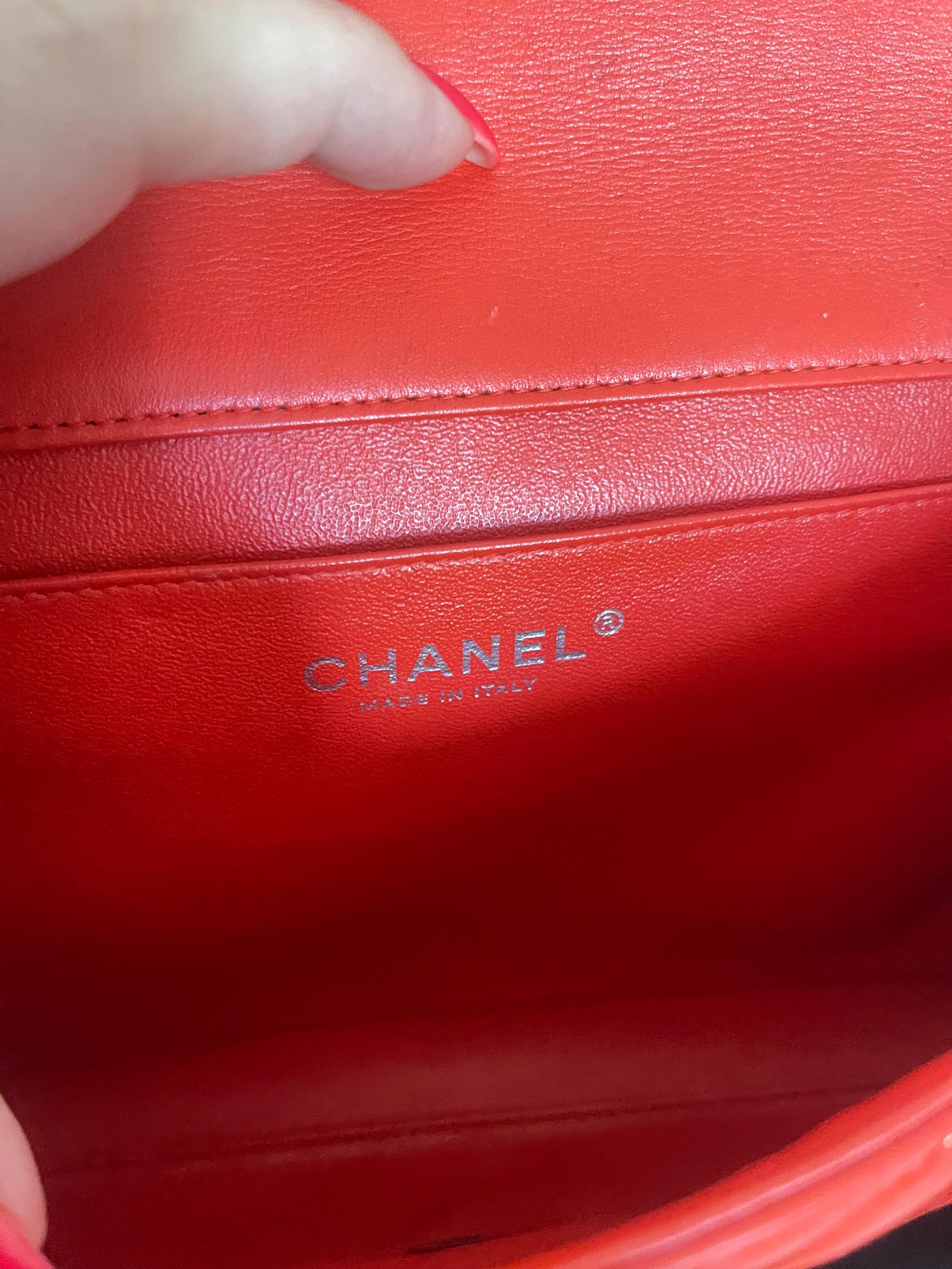 Chanel Red Patent Leather Clutch on Chain