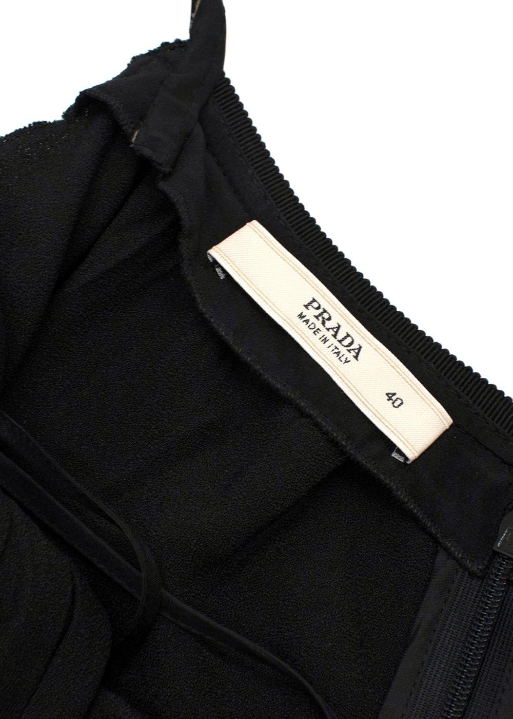 Prada Black Ruched Laced Hem Midi Dress