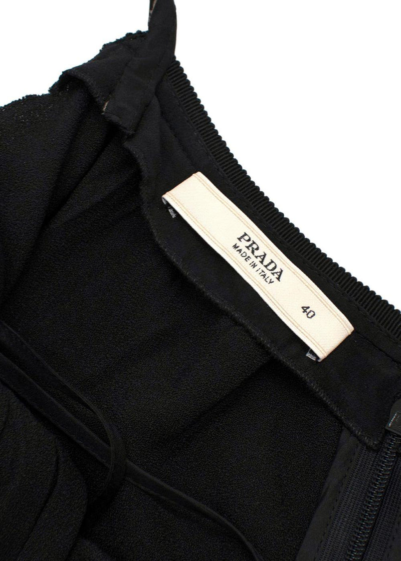 Prada Black Ruched Laced Hem Midi Dress
