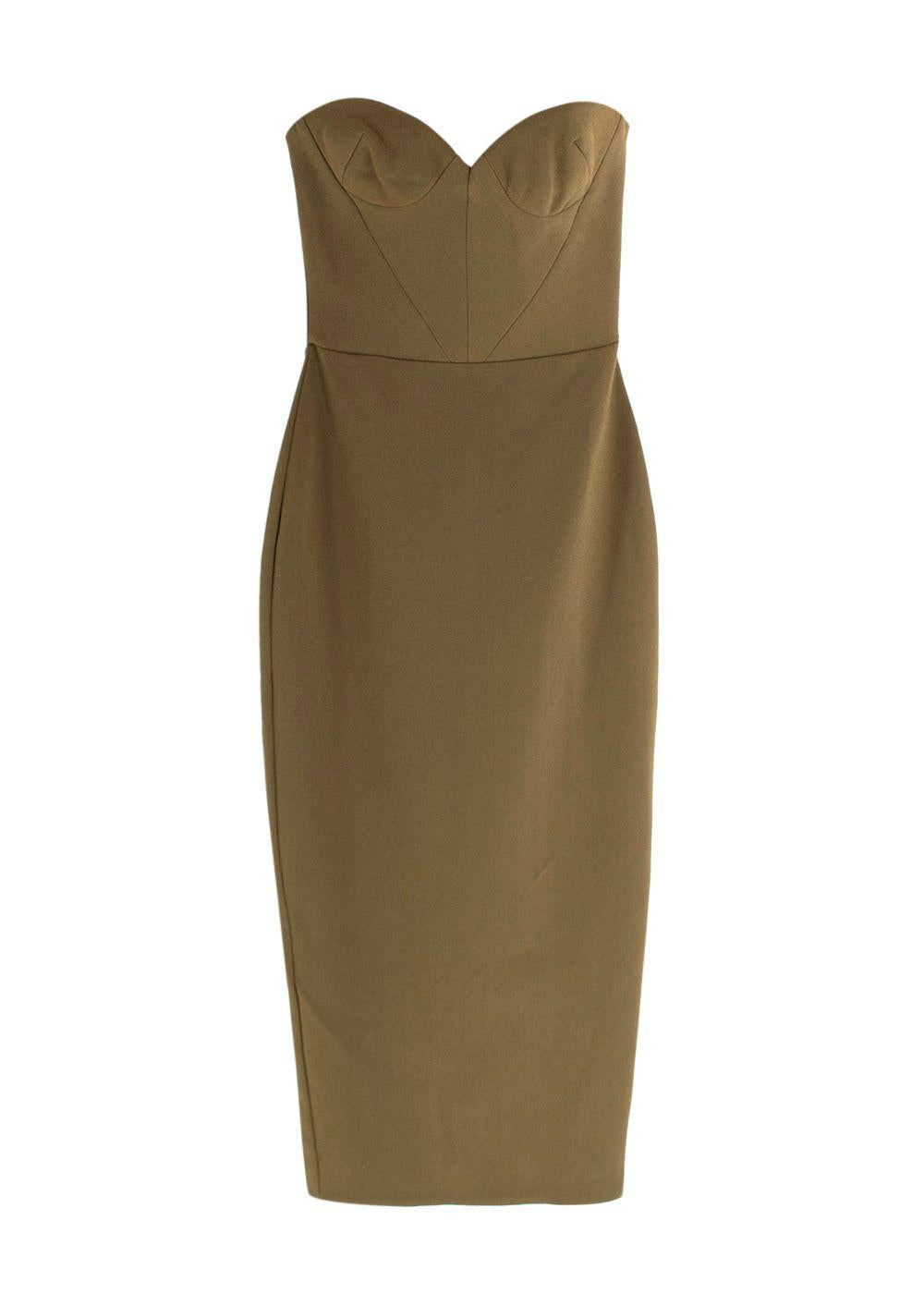 Alex Perry Olive Green Strapless Stretch Cup Dress