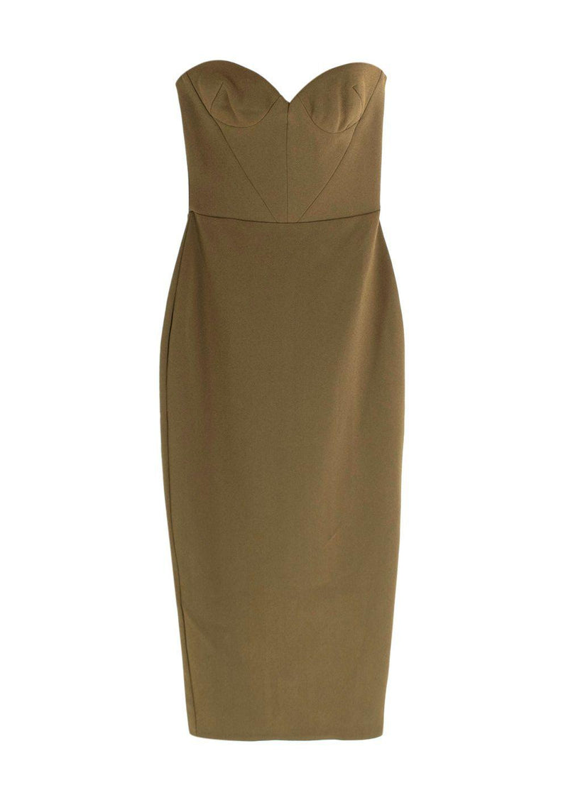 Alex Perry Olive Green Strapless Stretch Cup Dress