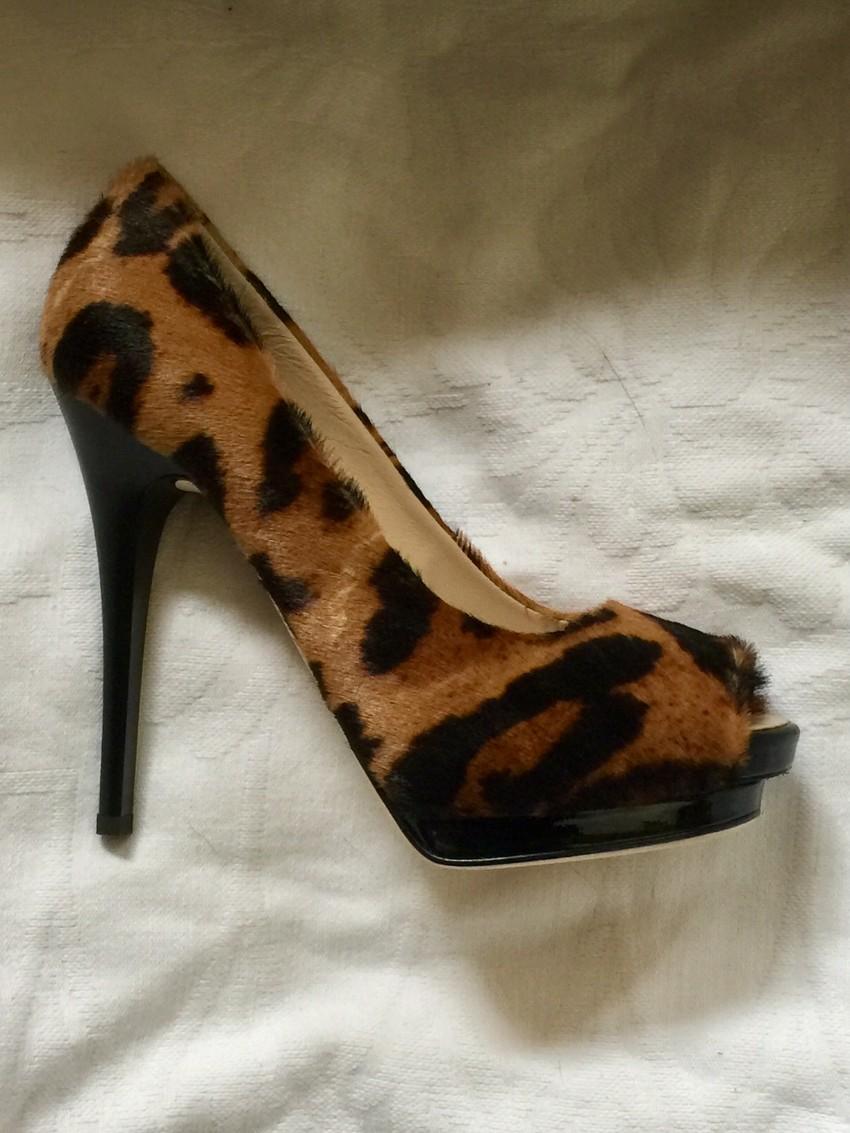 Giuseppe Zanotti Pony Hair Leopard Print Peep Toe Pumps