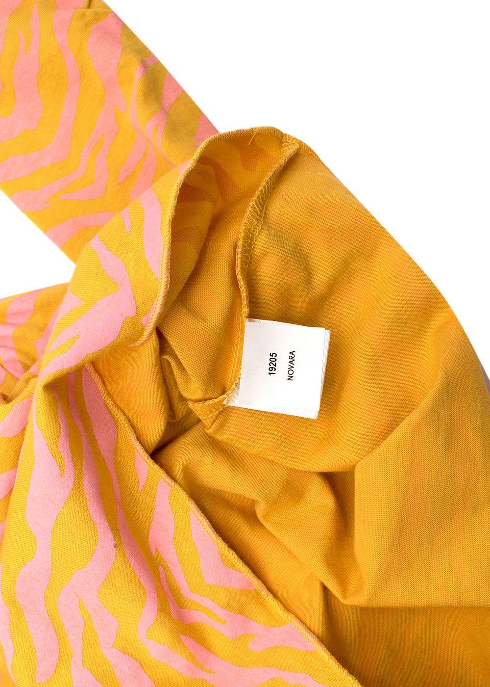 Orange And Pink Cotton Tiger Print Polo -Neck Top
