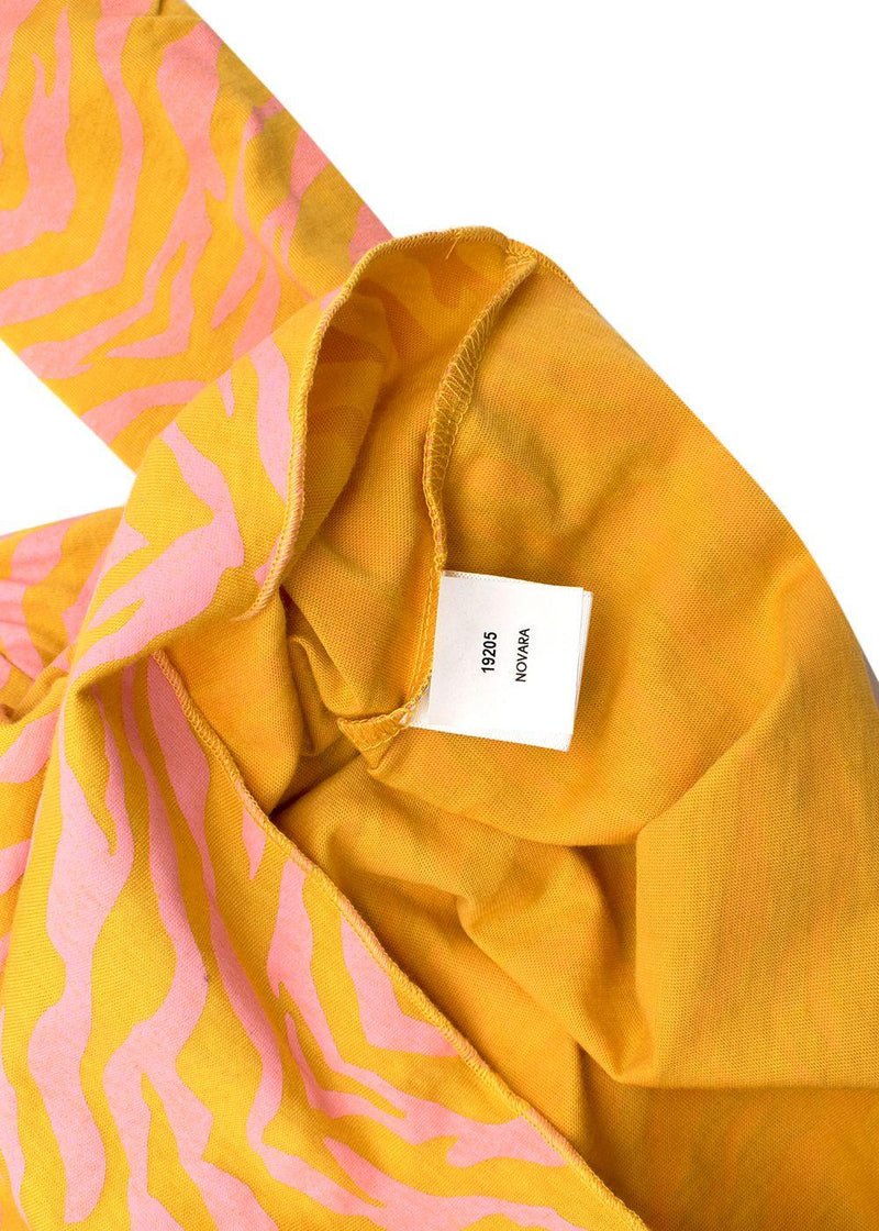 Orange And Pink Cotton Tiger Print Polo -Neck Top