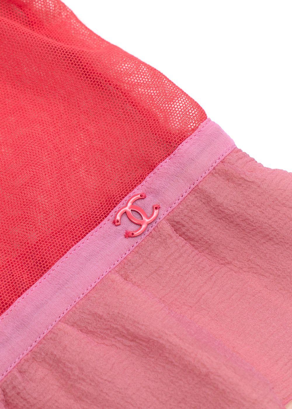 Chanel  Pink and Nude Sheer Net Double Top