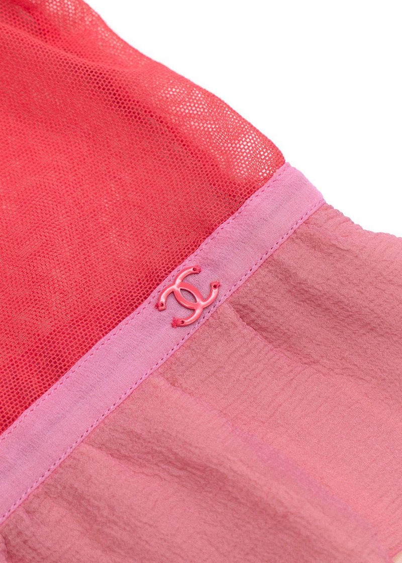 Chanel  Pink and Nude Sheer Net Double Top