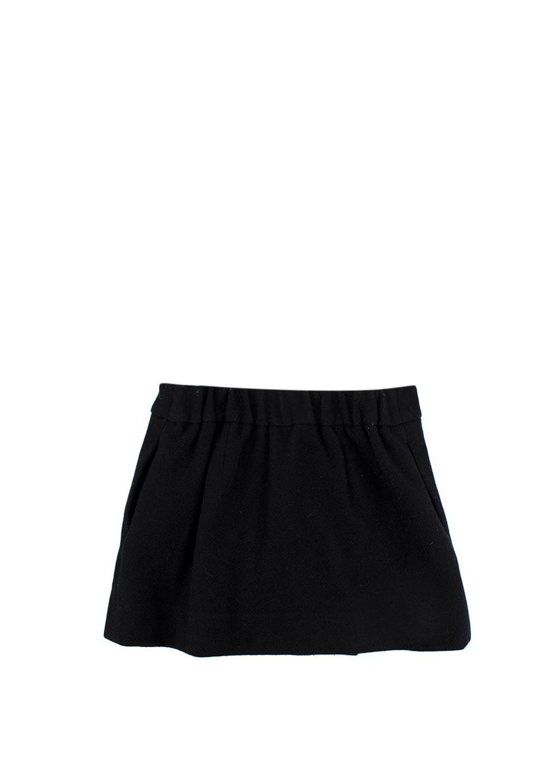Black Wool-Blend Button Skirt