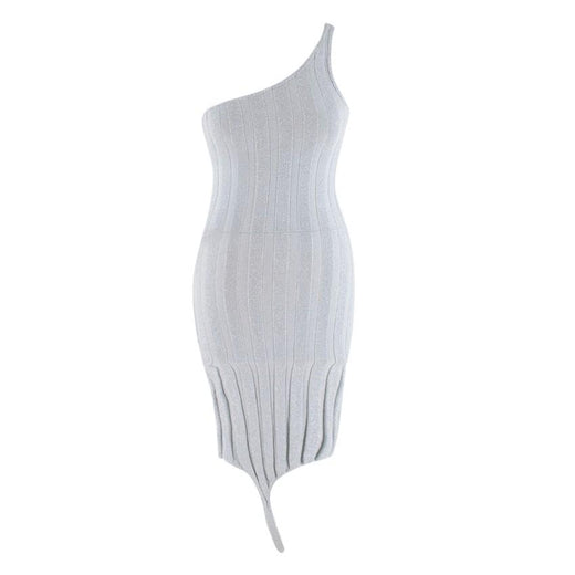 Ioannes Serpent One-Shoulder Metallic Ribbed-Knit Dress
